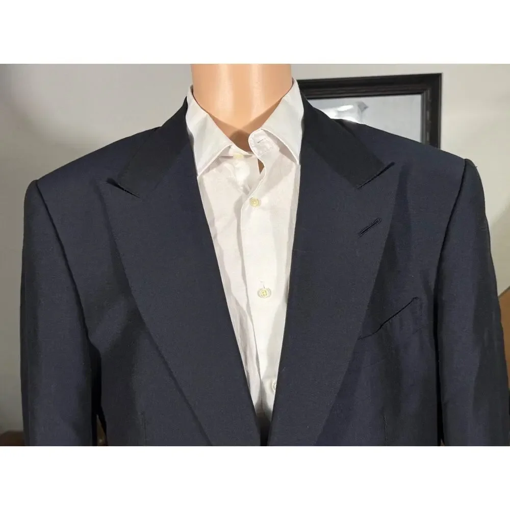 Tom Ford Navy Cashmere Mohair Peak Lapel 2 Piece Suit 56LEU 46L US 37x33 Trouser